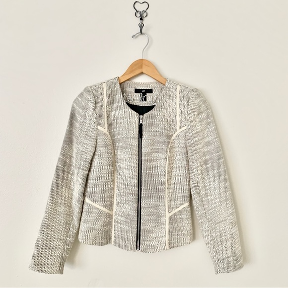 H&M Jackets & Blazers - h&m • cream weave tailored zip front blazer suit jacket • size 4 |
